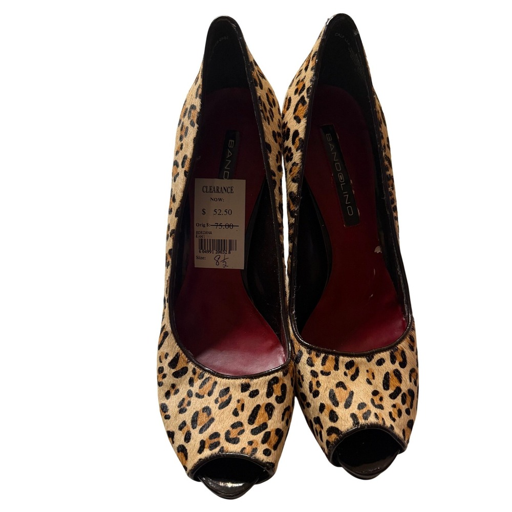 Bandolino Briana Leopard Print Calf Hair Peep Toe Pumps Heels Womens 8.5 M